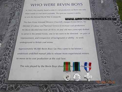 Granddads  medals, on the Bevin Boy plaque.